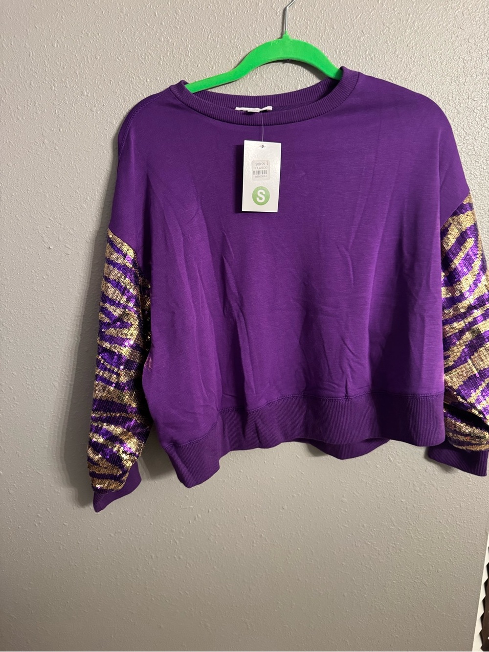 Purple Sequin-Sleeve Crewneck Sweatshirt